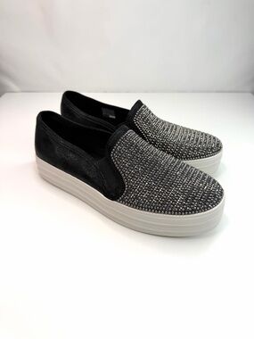 Skechers Black Sparkle Double Street Shiny Dancer Slip-On Platform Sneakers